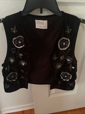 Zara Black Velvet Beaded Floral Vest